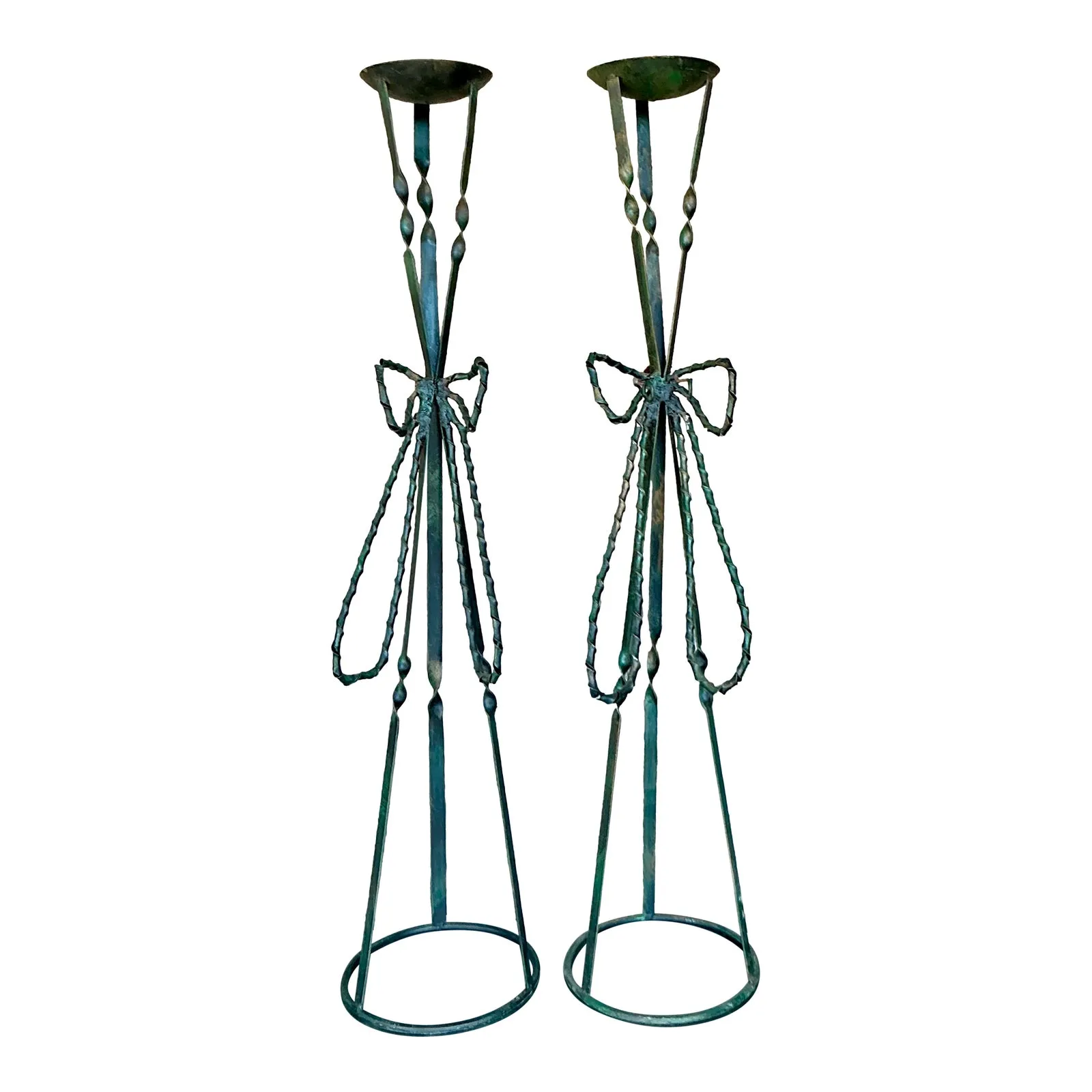Vintage Boho Wrought Iron Bow Candlesticks- A Pair — additional photo 1