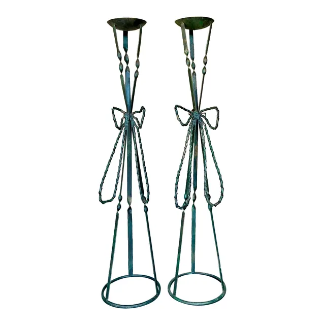 Vintage Boho Wrought Iron Bow Candlesticks- A Pair — additional photo 1