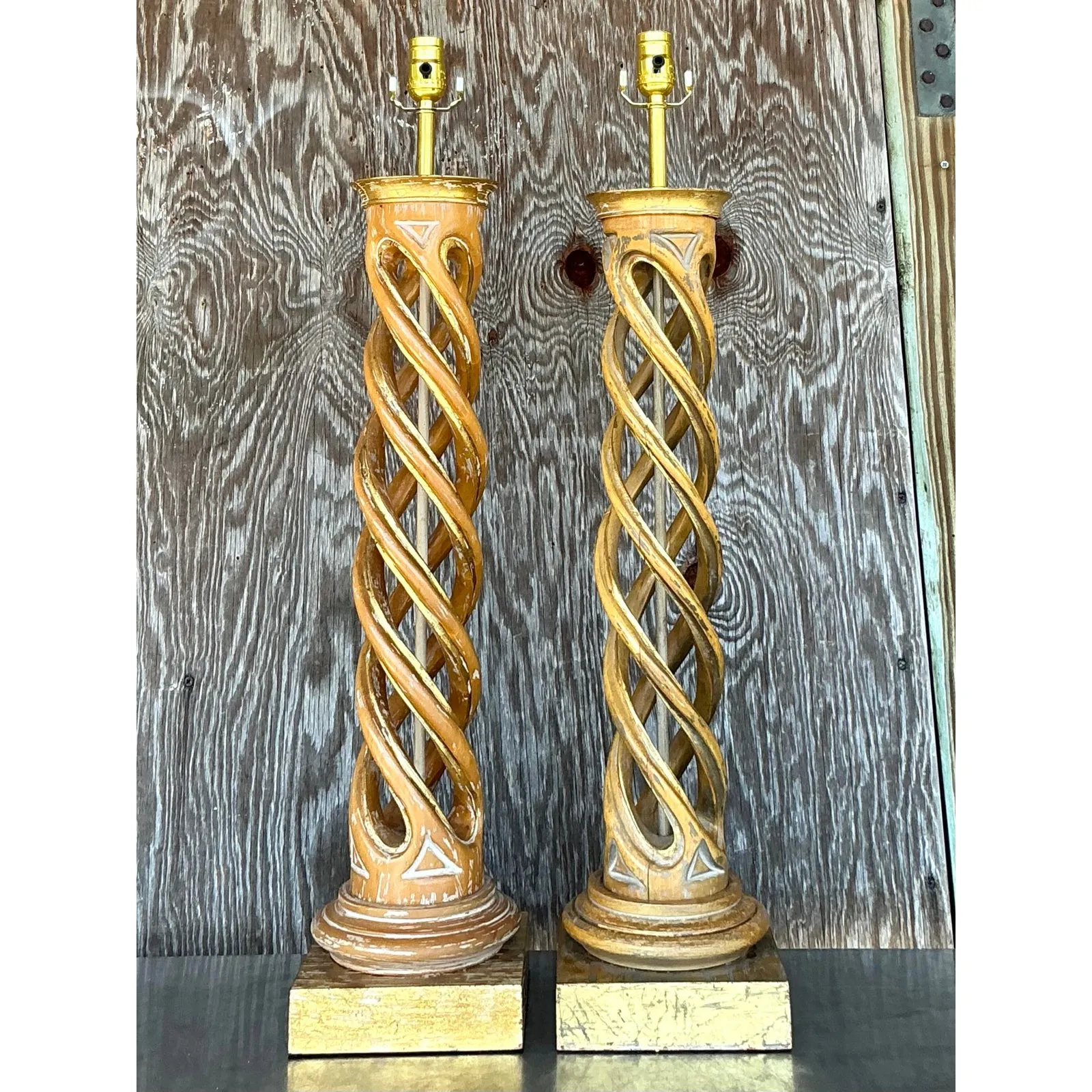 Vintage Boho Gilt Tipped Twist Lamps - A Pair — additional photo 4