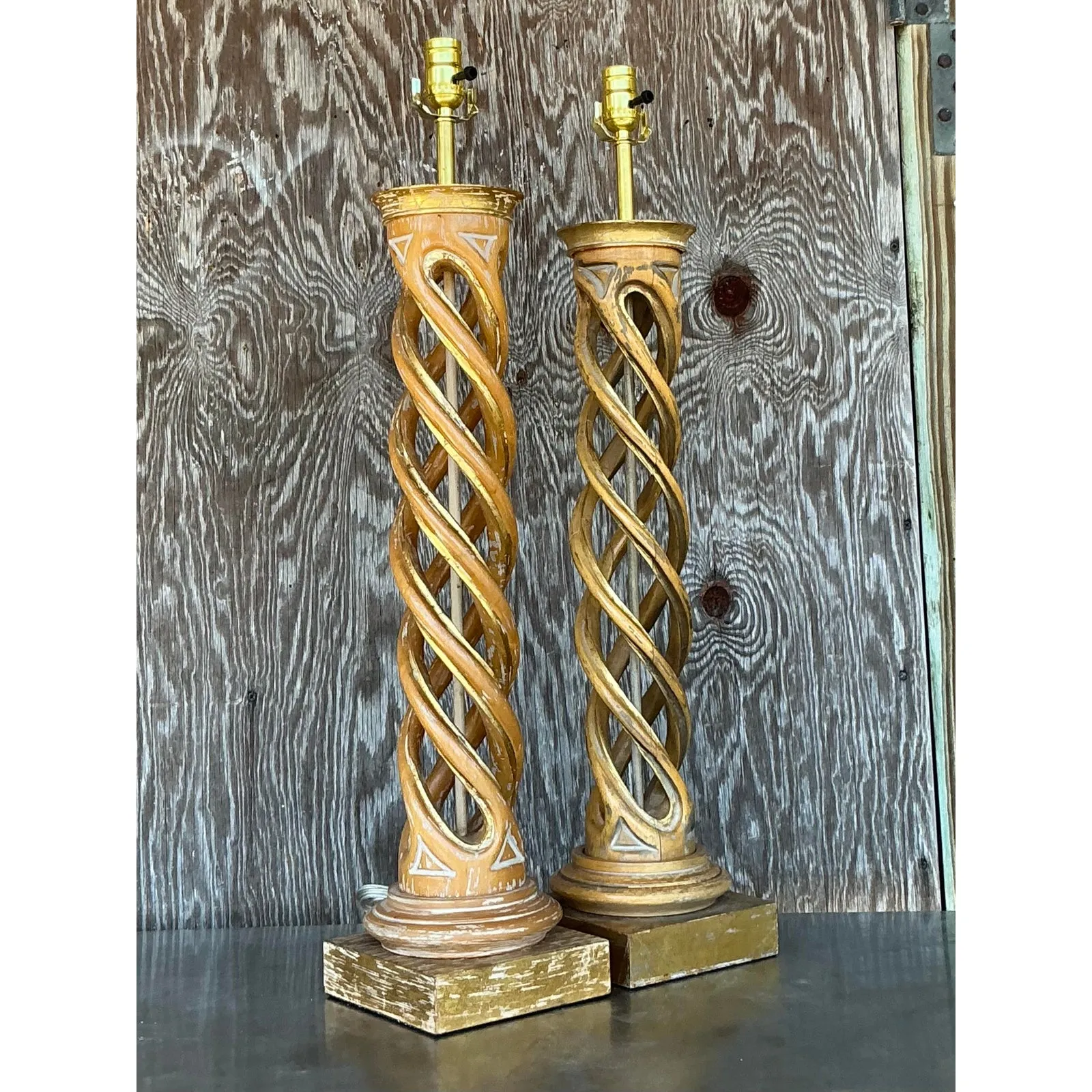 Vintage Boho Gilt Tipped Twist Lamps - A Pair — additional photo 3