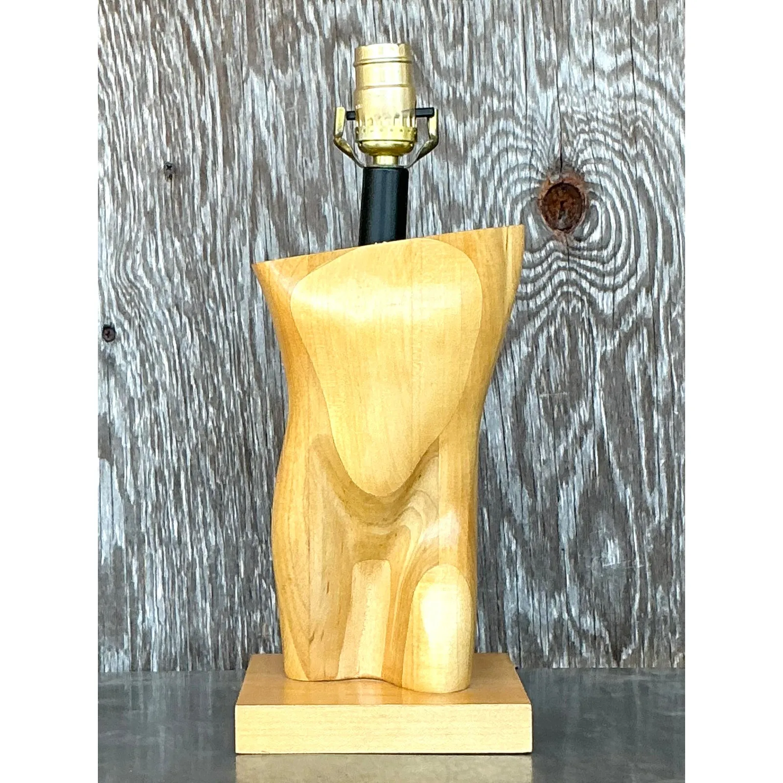 Vintage Boho Monumental Carved Male Torso Lamp — additional photo 1