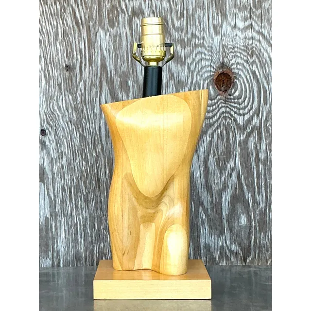 Vintage Boho Monumental Carved Male Torso Lamp — additional photo 1