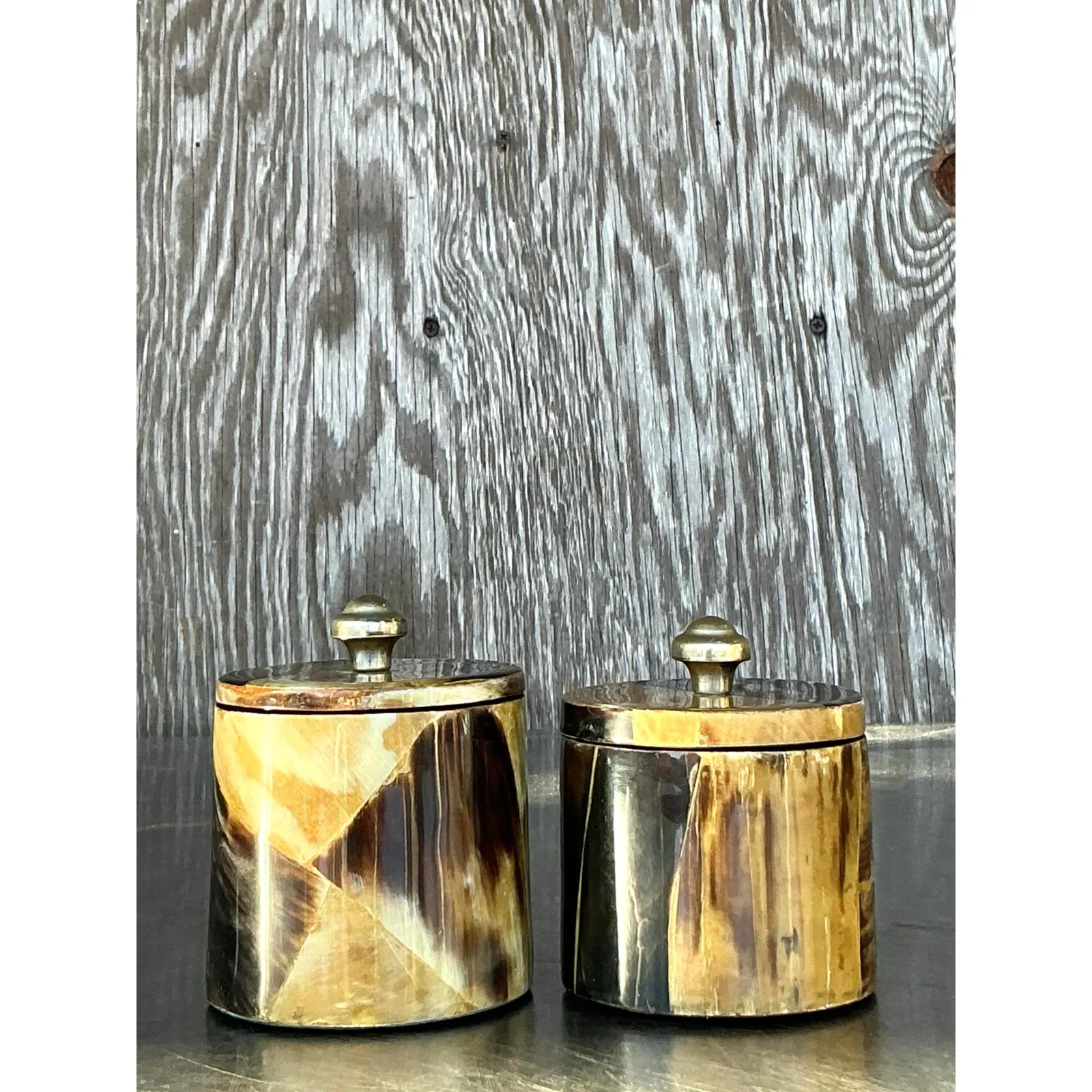 Vintage Boho Tessellated Horn Canisters - A Pair — additional photo 2