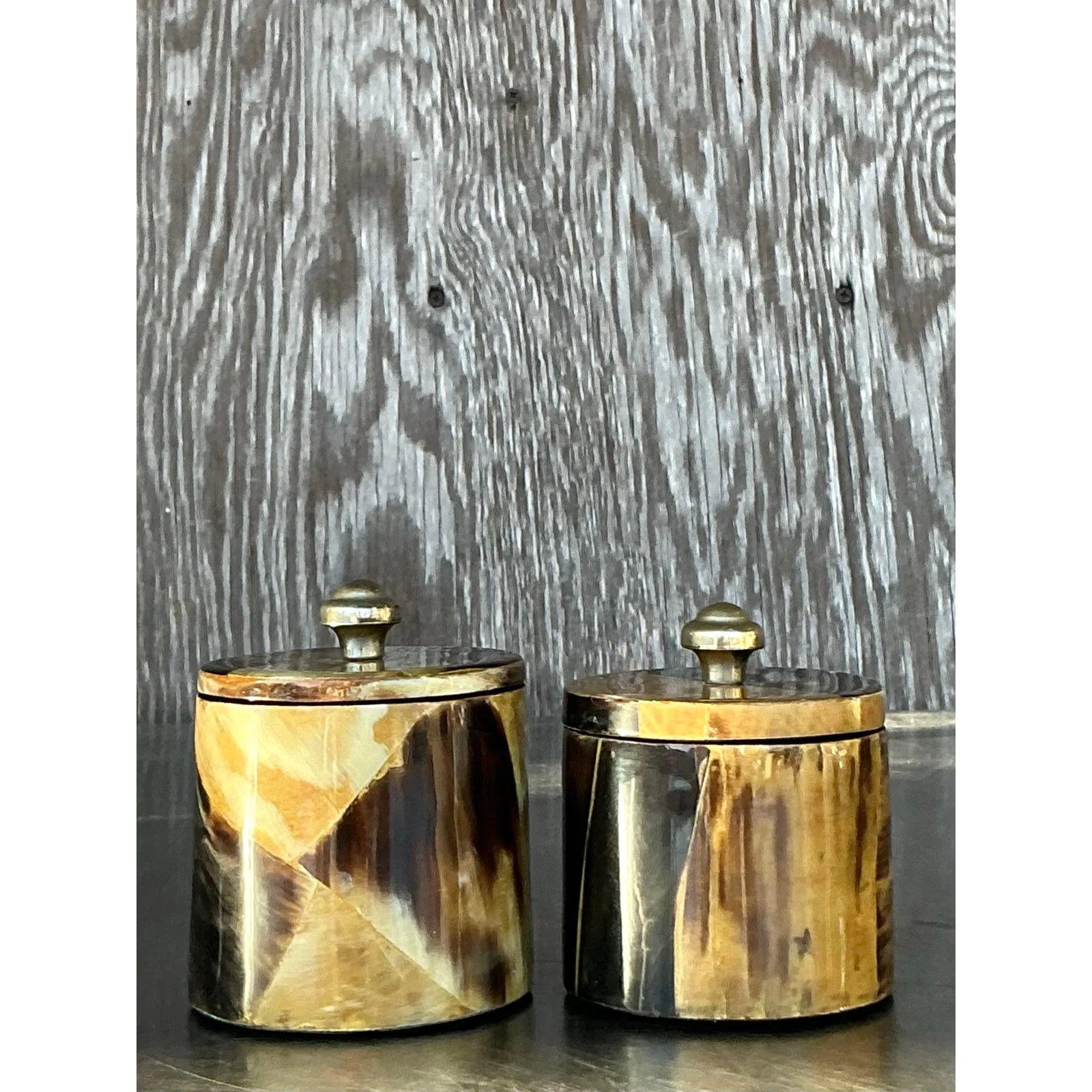 Vintage Boho Tessellated Horn Canisters - A Pair — additional photo 4
