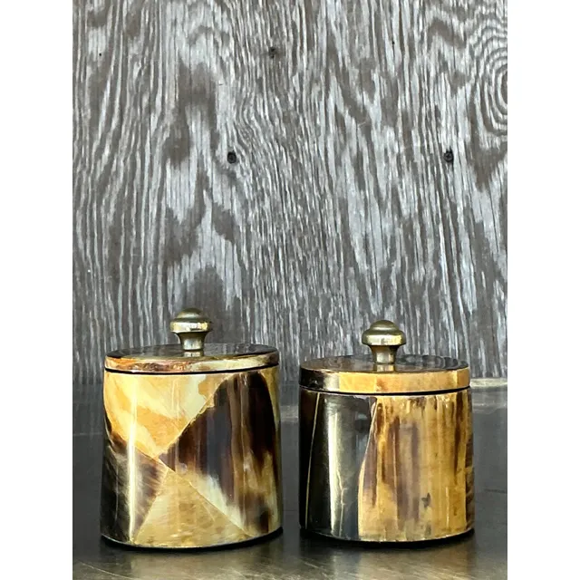 Vintage Boho Tessellated Horn Canisters - A Pair — additional photo 4