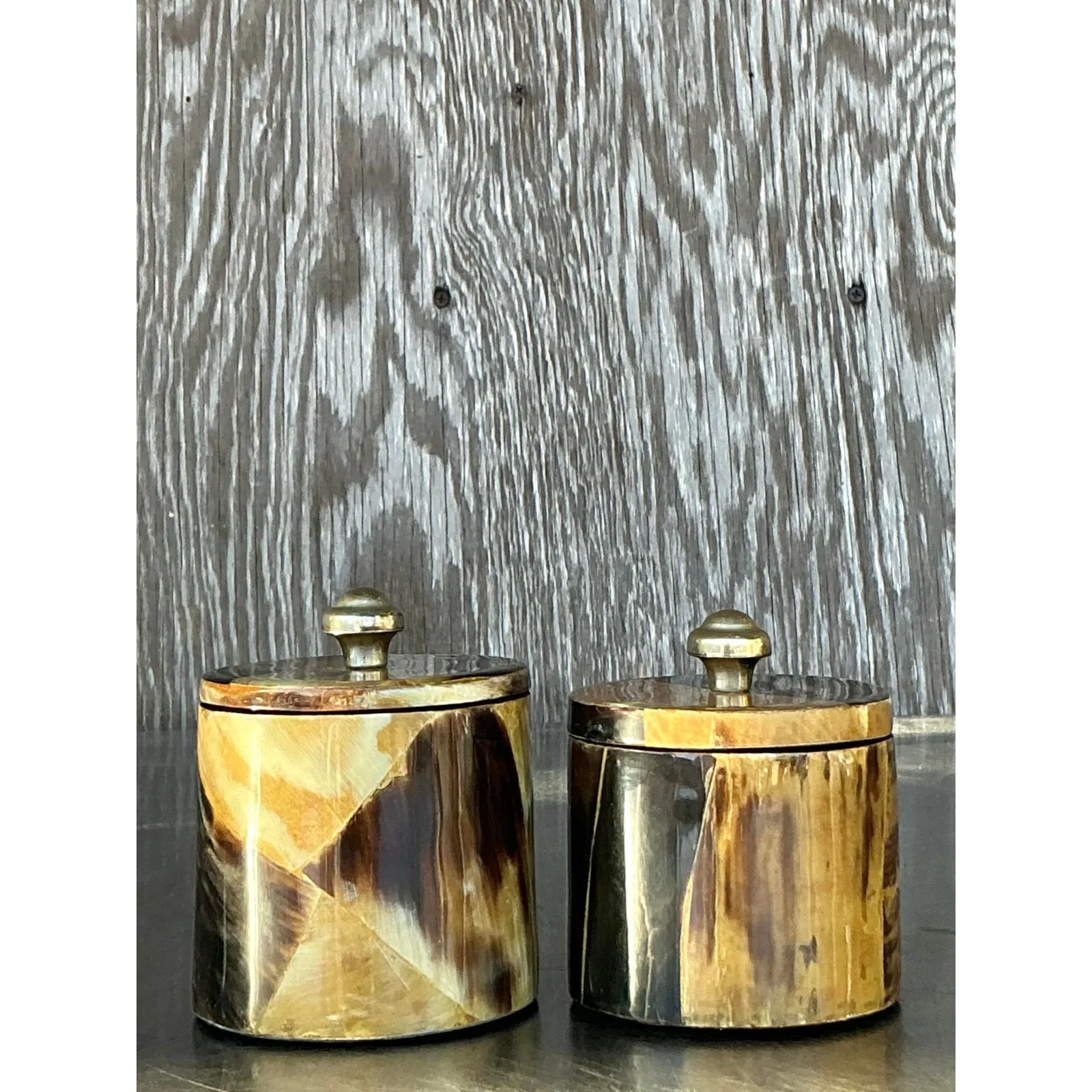 Vintage Boho Tessellated Horn Canisters - A Pair — additional photo 5