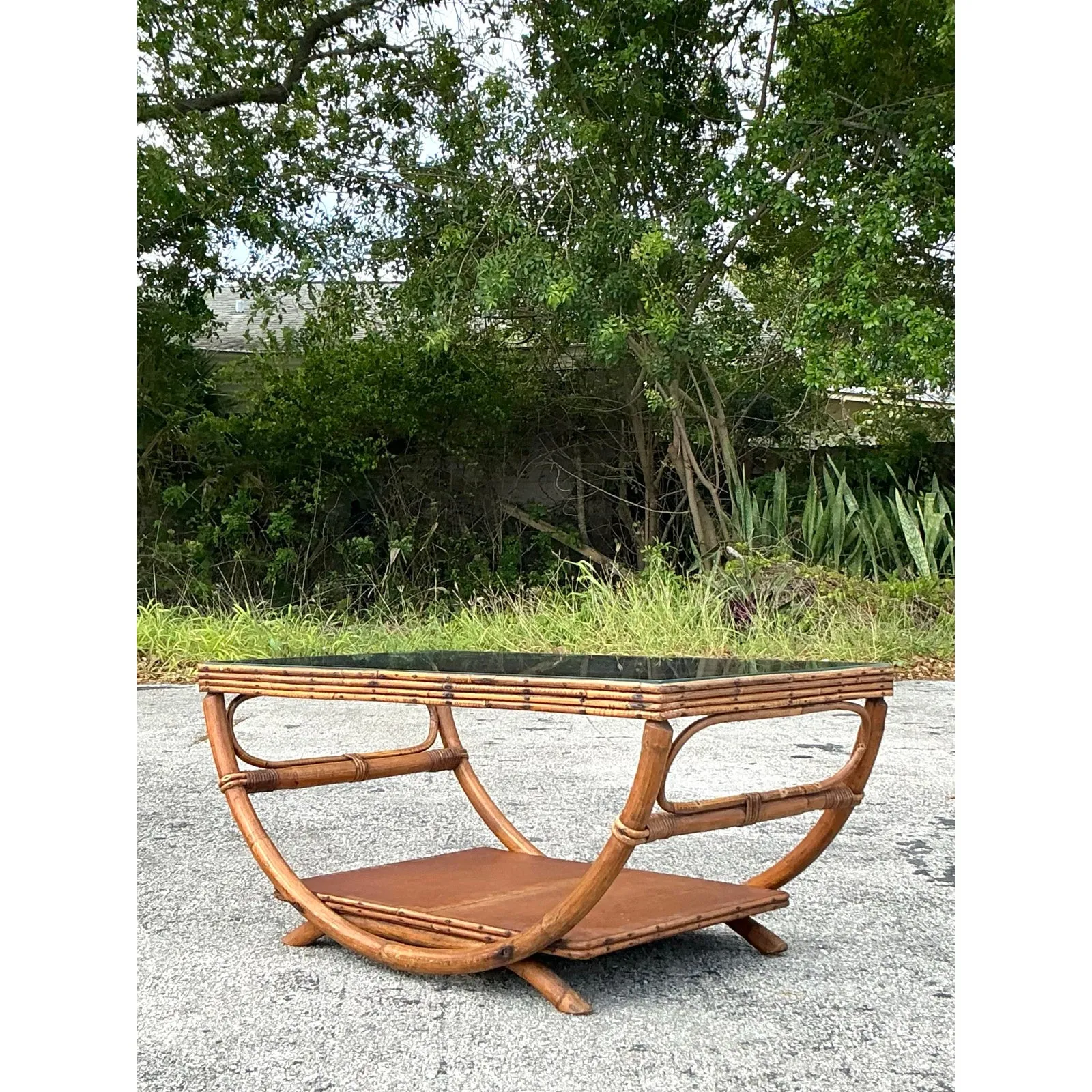 Vintage Coastal Bent Rattan Coffee Table — additional photo 4