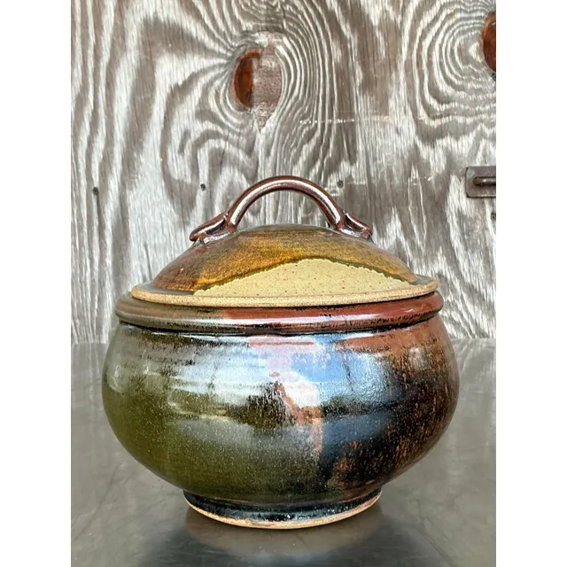 Vintage Boho Studio Pottery Lidded Bowl — additional photo 5