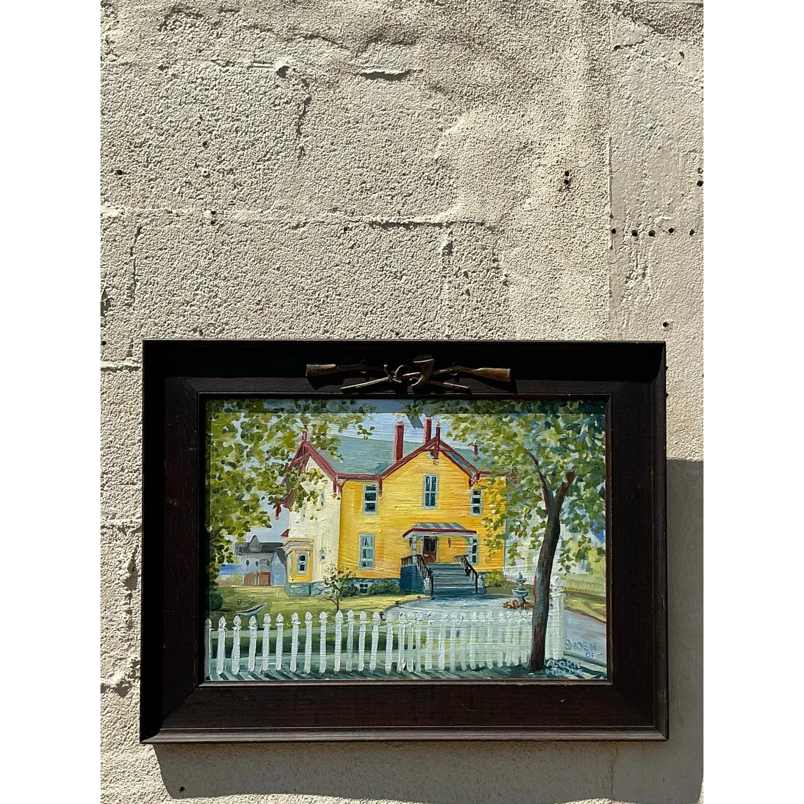 Vintage Boho Primitive Landscape Oil on Board — additional photo 1