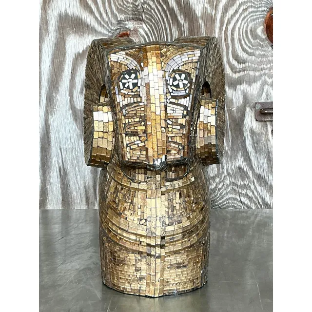 Late 20th Century Vintage Boho Glass Mosaic Abstract Ram — additional photo 4