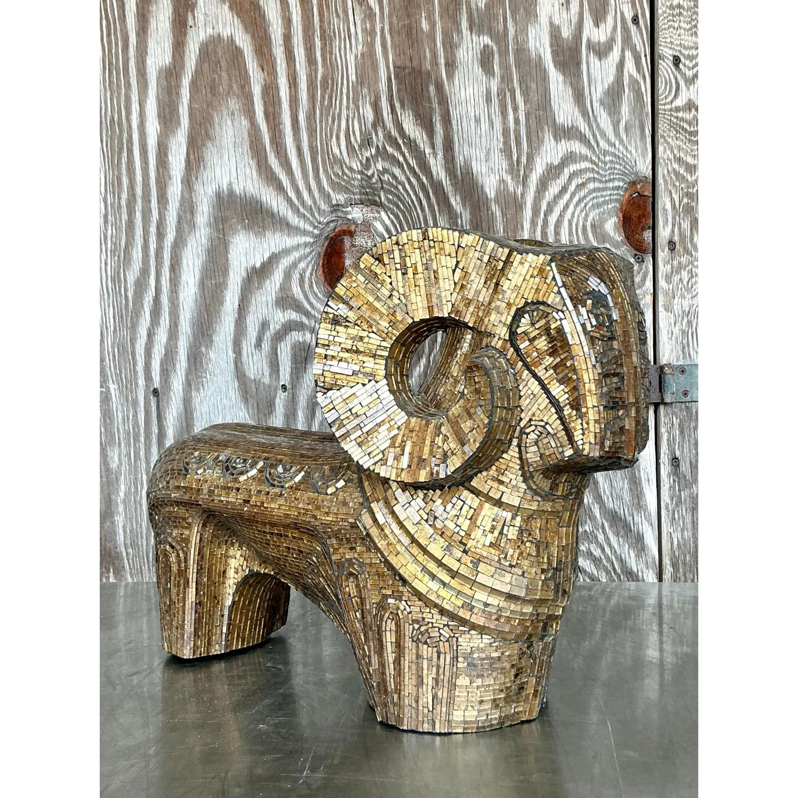 Late 20th Century Vintage Boho Glass Mosaic Abstract Ram — additional photo 3
