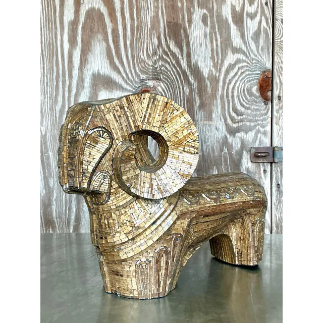 Late 20th Century Vintage Boho Glass Mosaic Abstract Ram — additional photo 6