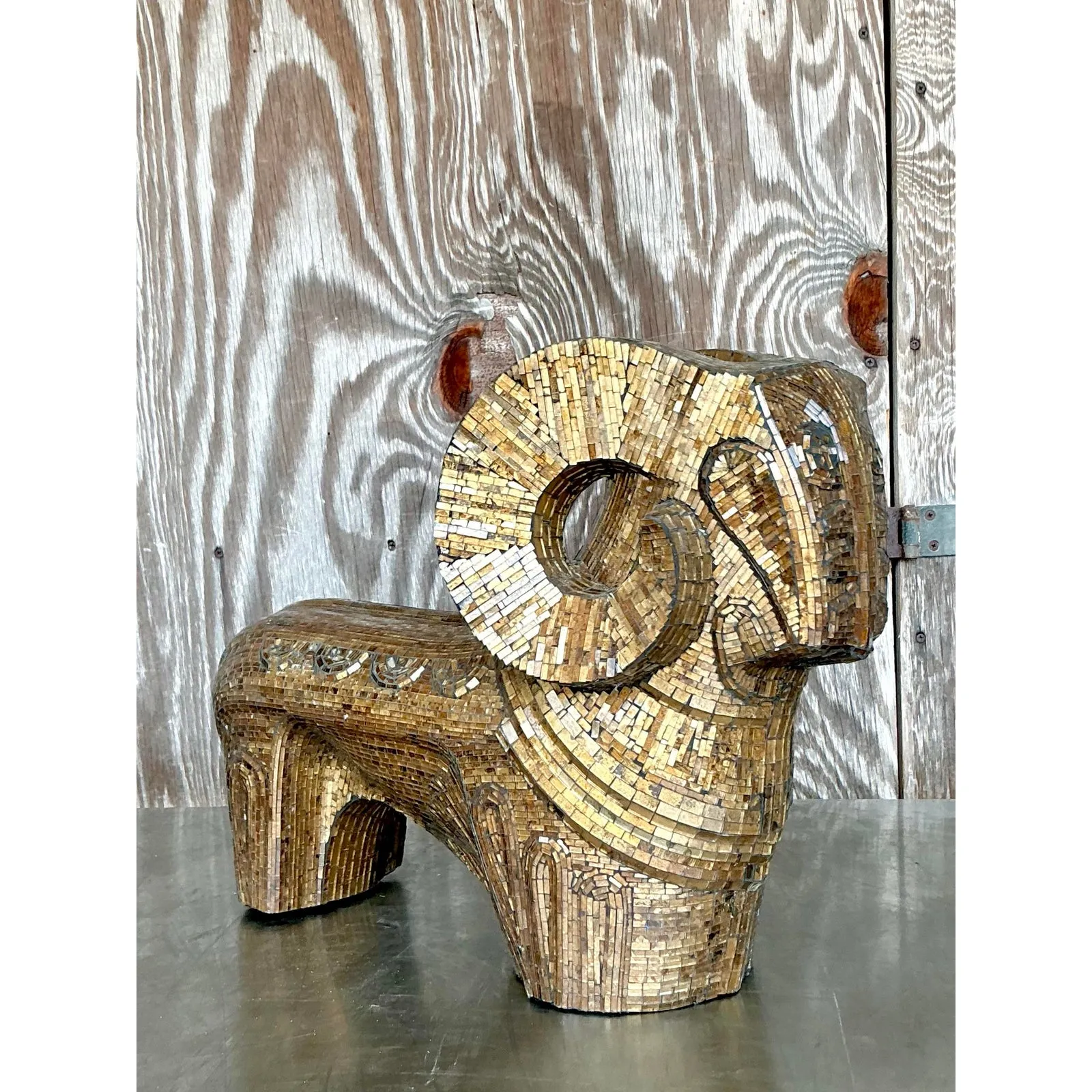 Late 20th Century Vintage Boho Glass Mosaic Abstract Ram — additional photo 2