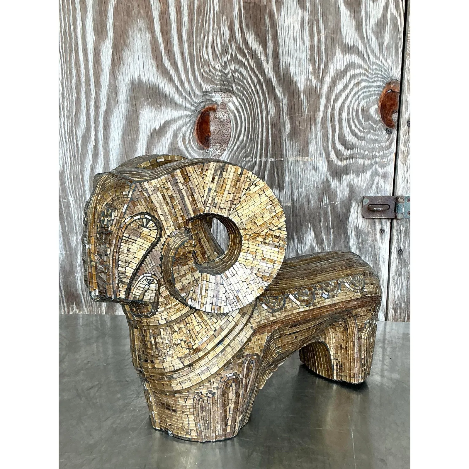 Late 20th Century Vintage Boho Glass Mosaic Abstract Ram — additional photo 7