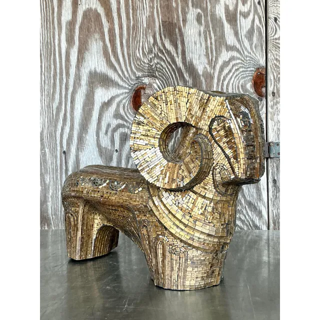 Late 20th Century Vintage Boho Glass Mosaic Abstract Ram — additional photo 8