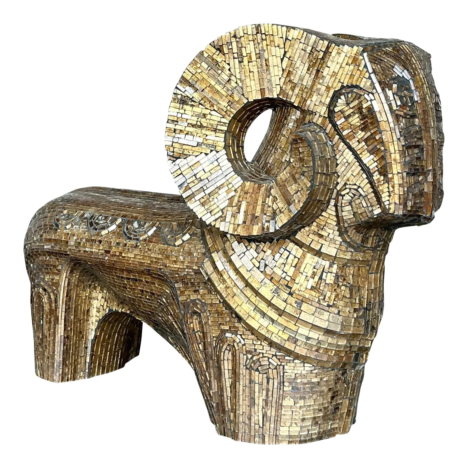 Late 20th Century Vintage Boho Glass Mosaic Abstract Ram — additional photo 1