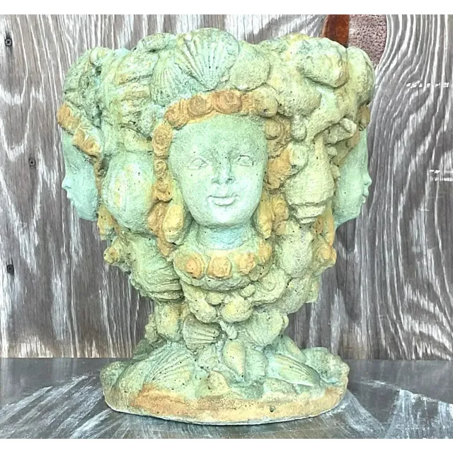 Vintage Boho Tinted Cast Concrete Mermaid Planter — additional photo 3