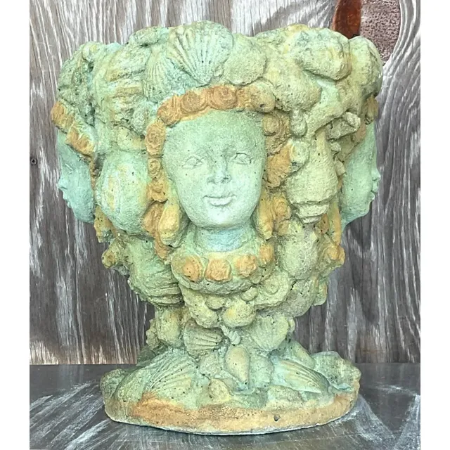 Vintage Boho Tinted Cast Concrete Mermaid Planter — additional photo 1