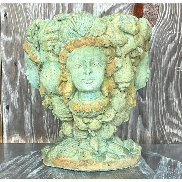 Vintage Boho Tinted Cast Concrete Mermaid Planter — additional photo 4