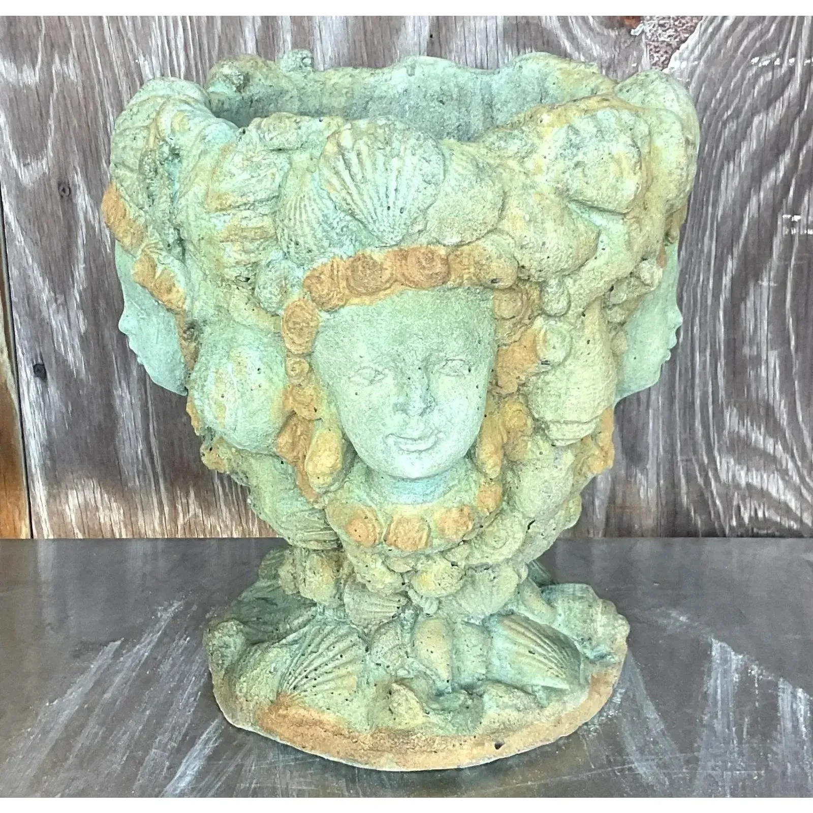 Vintage Boho Tinted Cast Concrete Mermaid Planter — additional photo 2