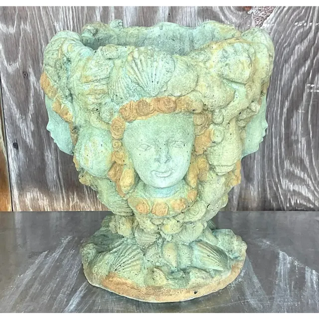 Vintage Boho Tinted Cast Concrete Mermaid Planter — additional photo 2