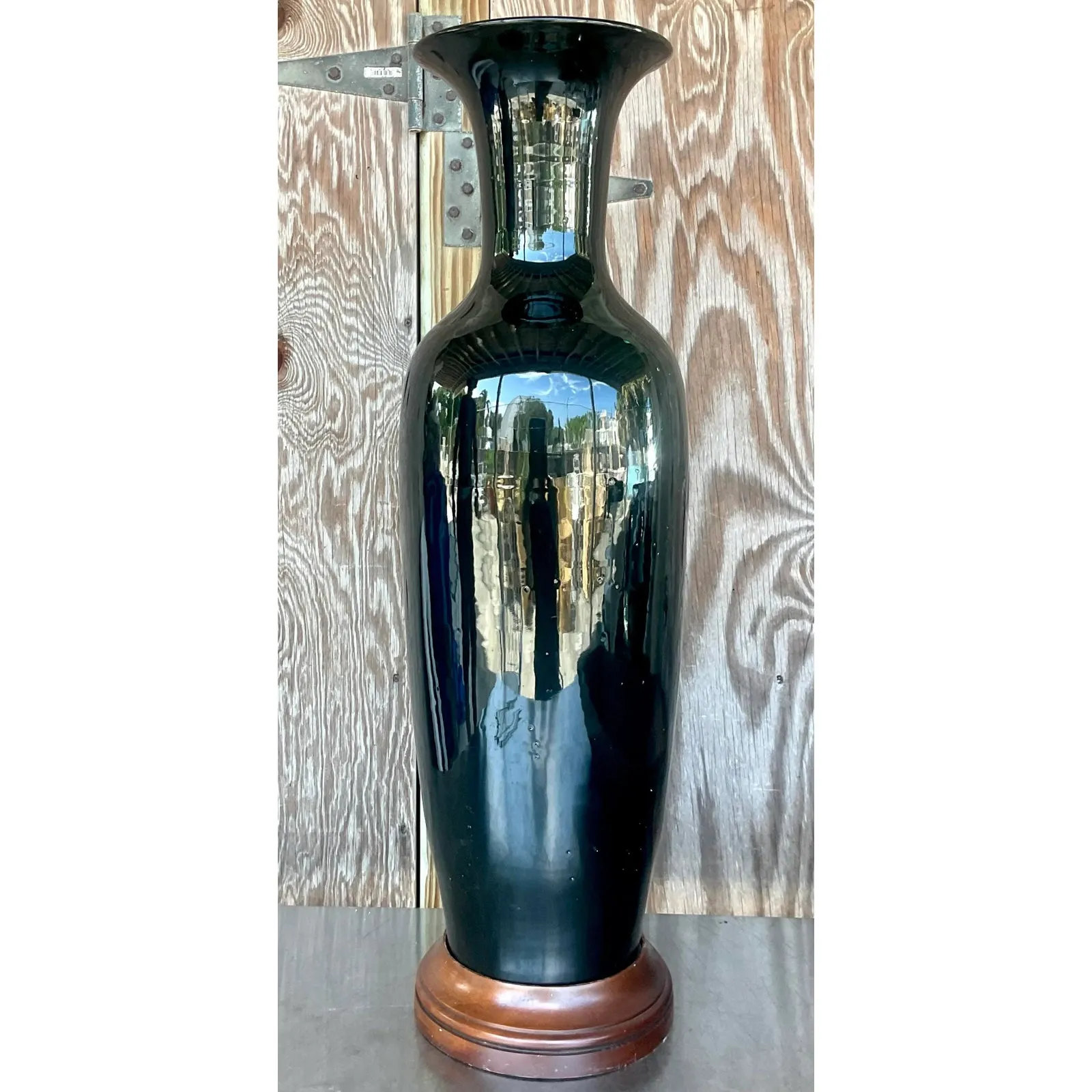 Vintage Boho Glazed Ceramic Tall Ming Vase