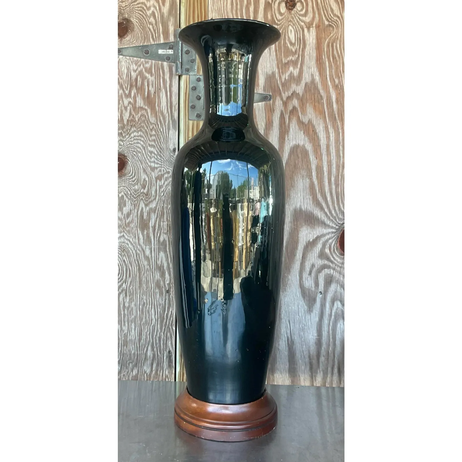 Vintage Boho Glazed Ceramic Tall Ming Vase — additional photo 1