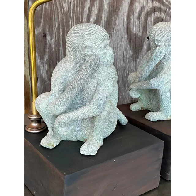 Vintage Boho Patinated Metal Monkeys Lamps - A Pair — additional photo 6