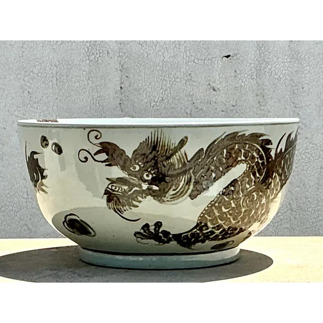 Vintage Boho Monumental Glazed Ceramic Bowl — additional photo 4