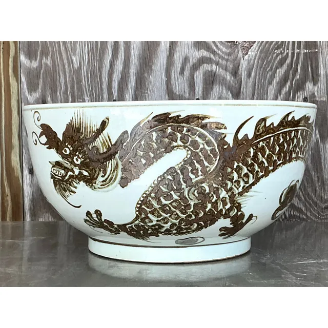 Vintage Boho Monumental Glazed Ceramic Bowl — additional photo 1