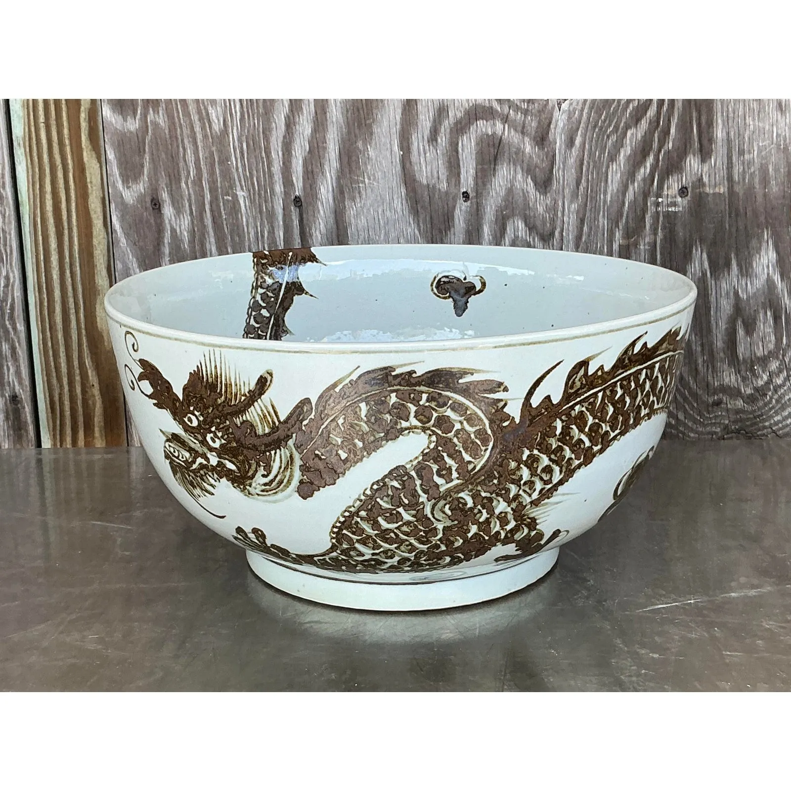 Vintage Boho Monumental Glazed Ceramic Bowl — additional photo 2