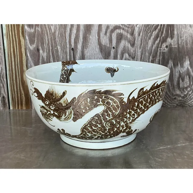 Vintage Boho Monumental Glazed Ceramic Bowl — additional photo 2