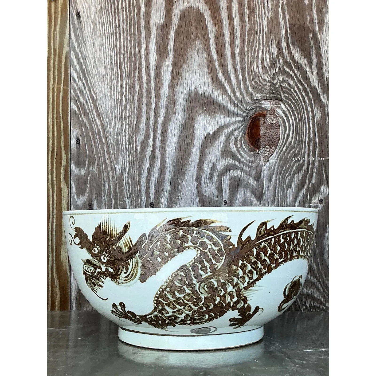 Vintage Boho Monumental Glazed Ceramic Bowl — additional photo 3