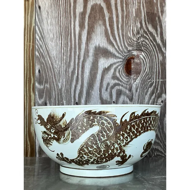 Vintage Boho Monumental Glazed Ceramic Bowl — additional photo 3