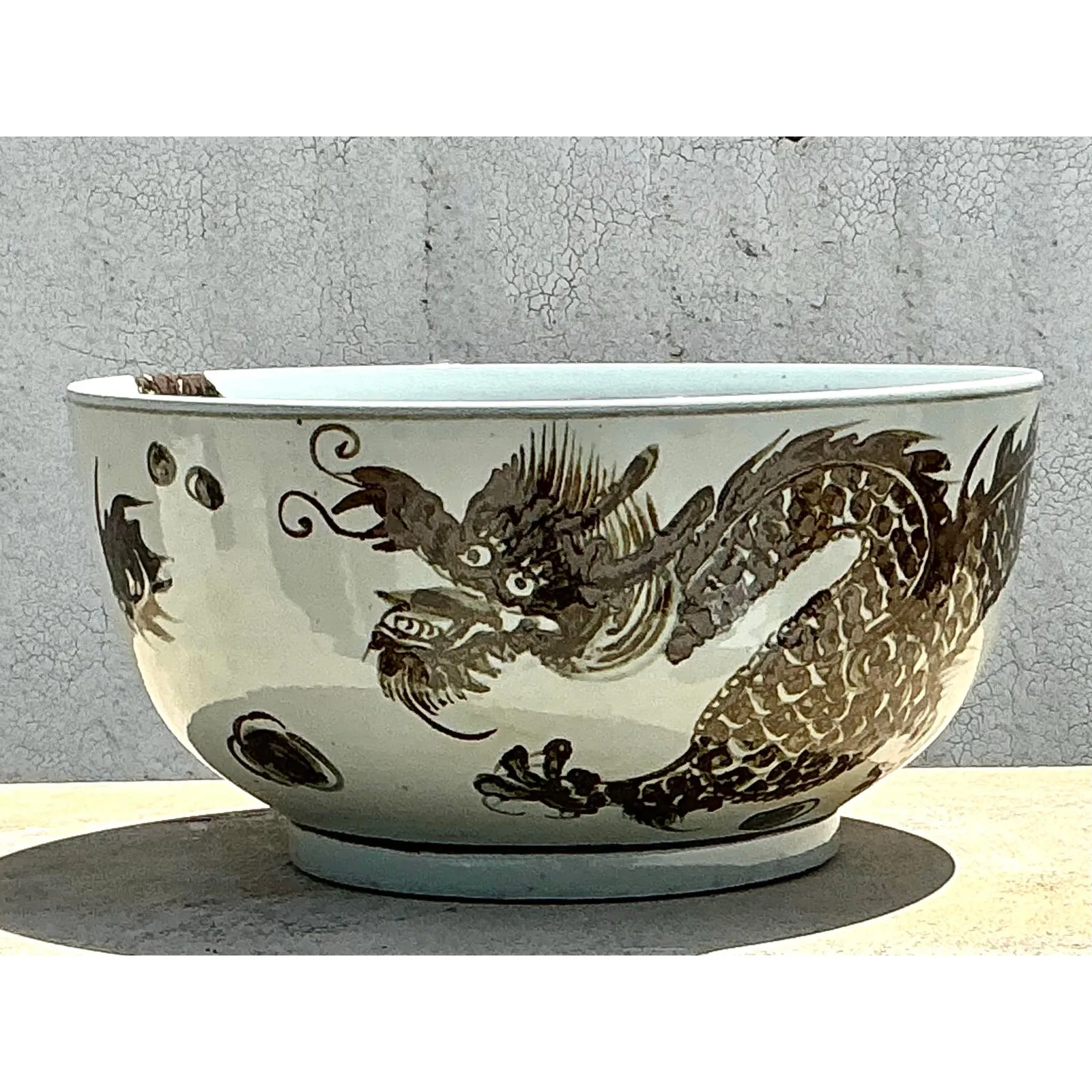 Vintage Boho Monumental Glazed Ceramic Bowl — additional photo 5