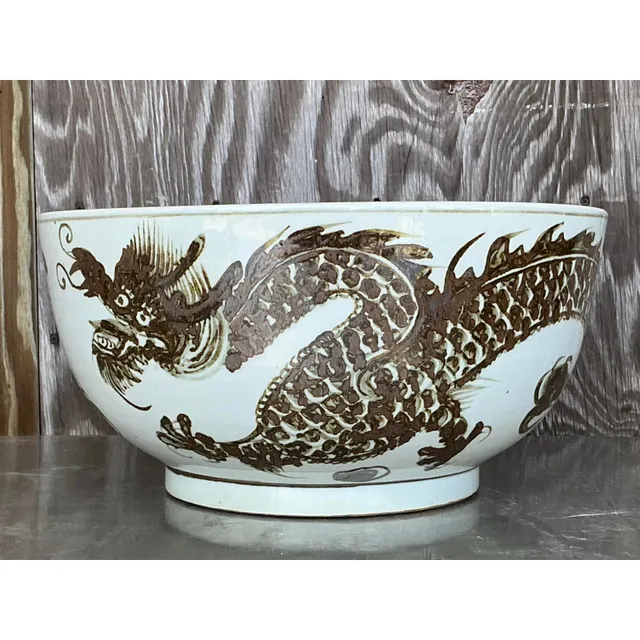 Vintage Boho Monumental Glazed Ceramic Bowl — additional photo 6