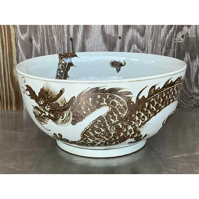 Vintage Boho Monumental Glazed Ceramic Bowl — additional photo 7