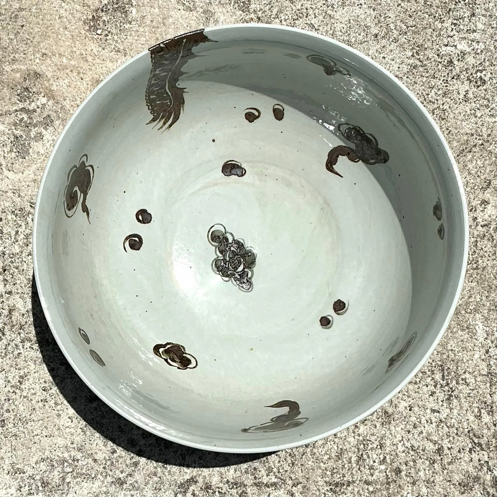 Vintage Boho Monumental Glazed Ceramic Bowl — additional photo 8