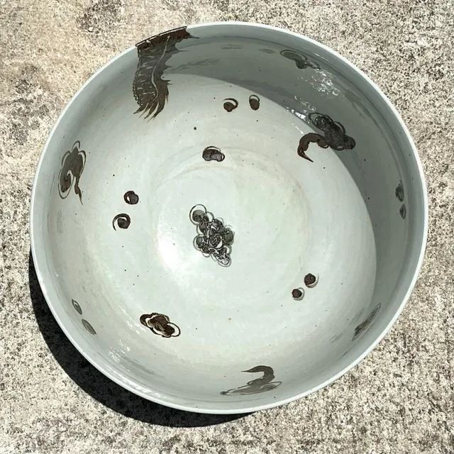 Vintage Boho Monumental Glazed Ceramic Bowl — additional photo 8
