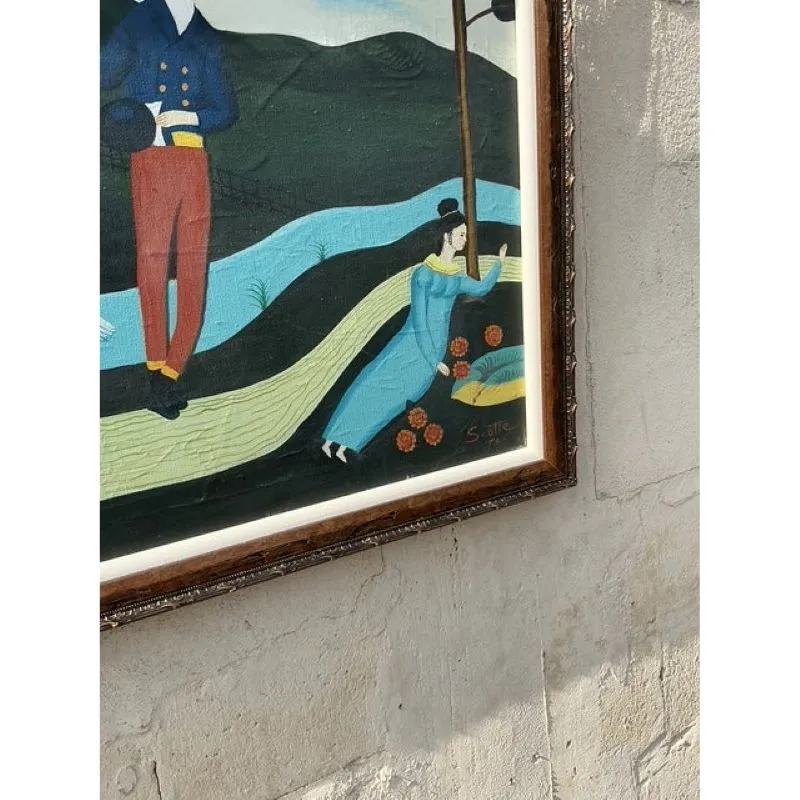 Vintage Boho Primitive Figurative Oil Painting