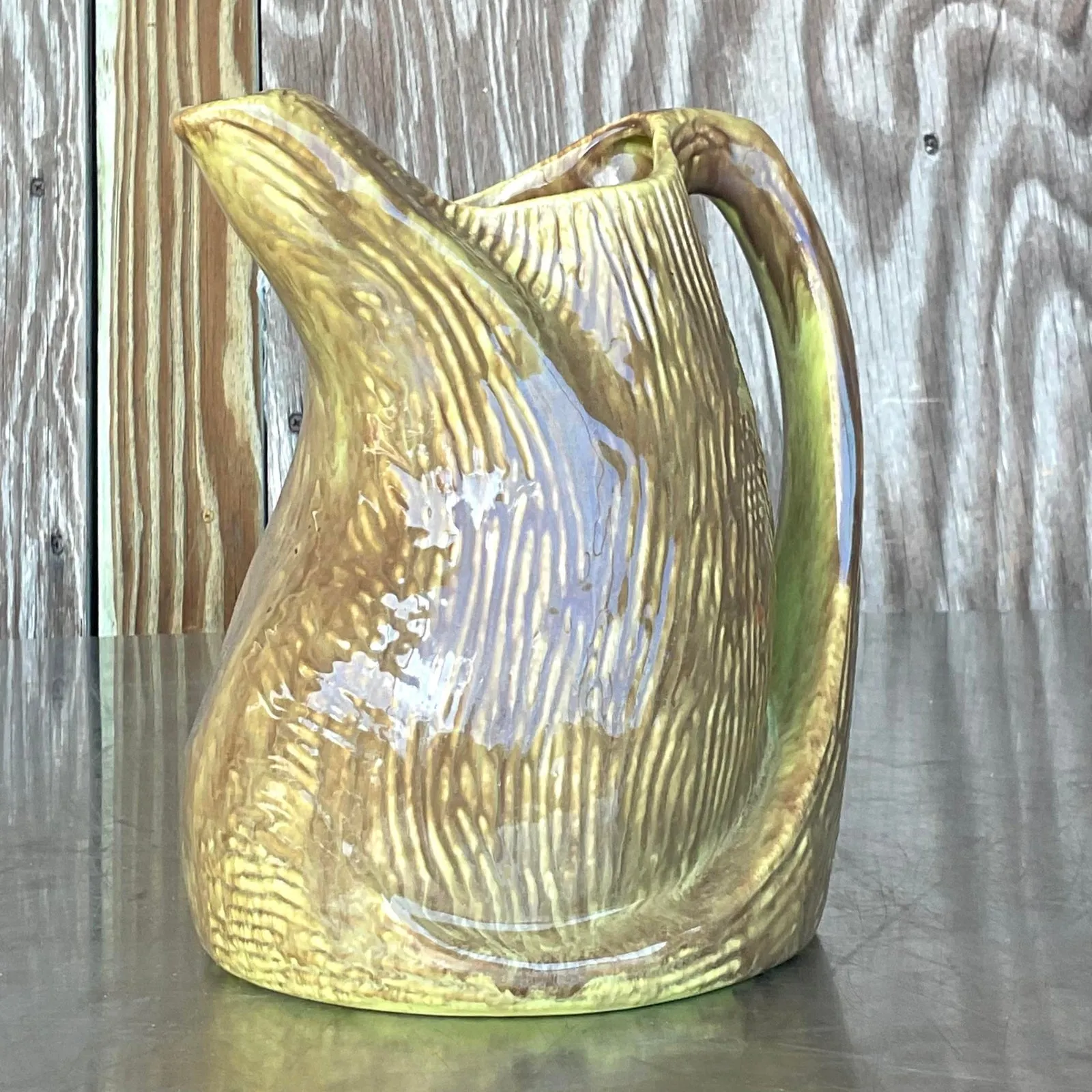 Vintage Boho Signed Glazed Studio Pottery Pitcher — additional photo 3