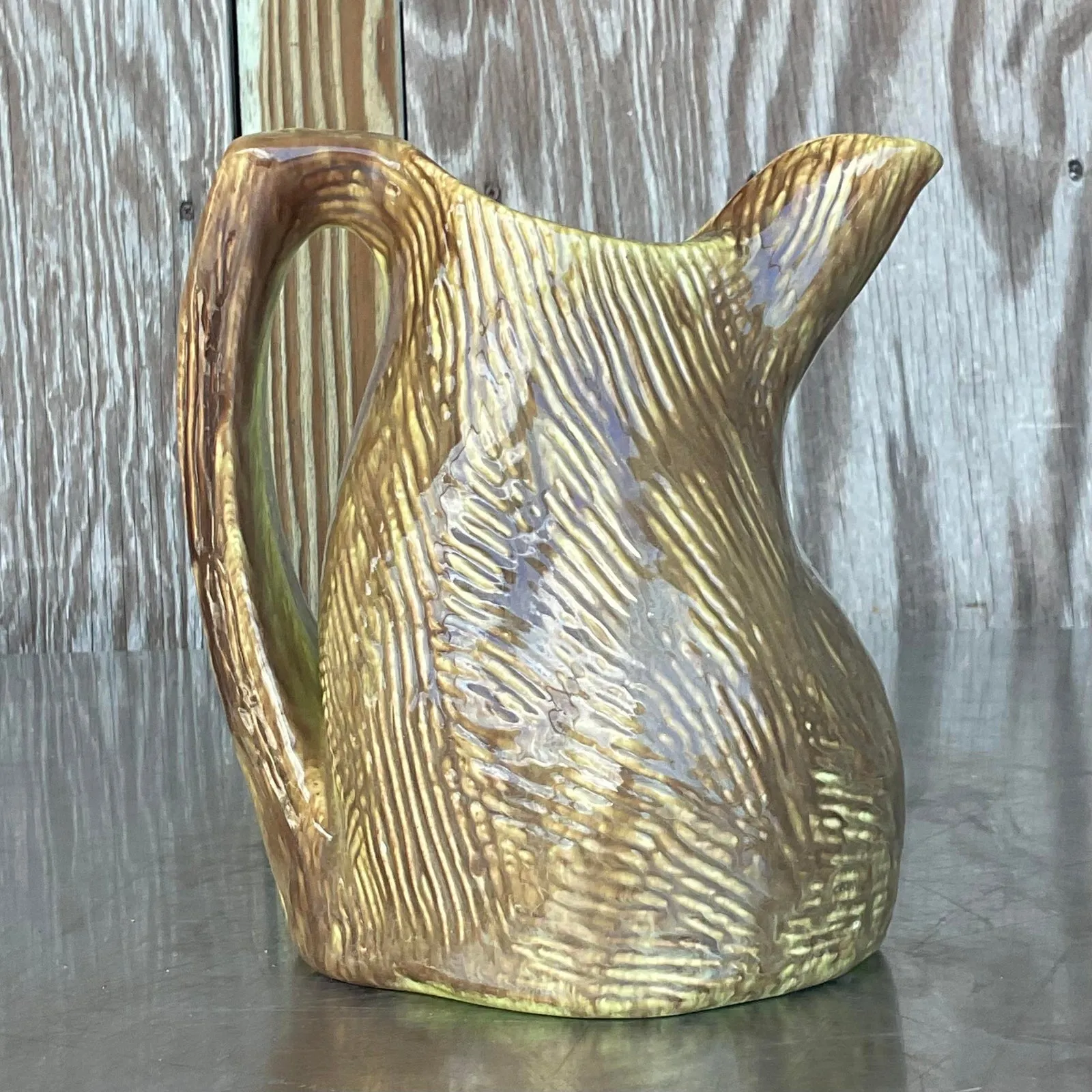 Vintage Boho Signed Glazed Studio Pottery Pitcher — additional photo 1