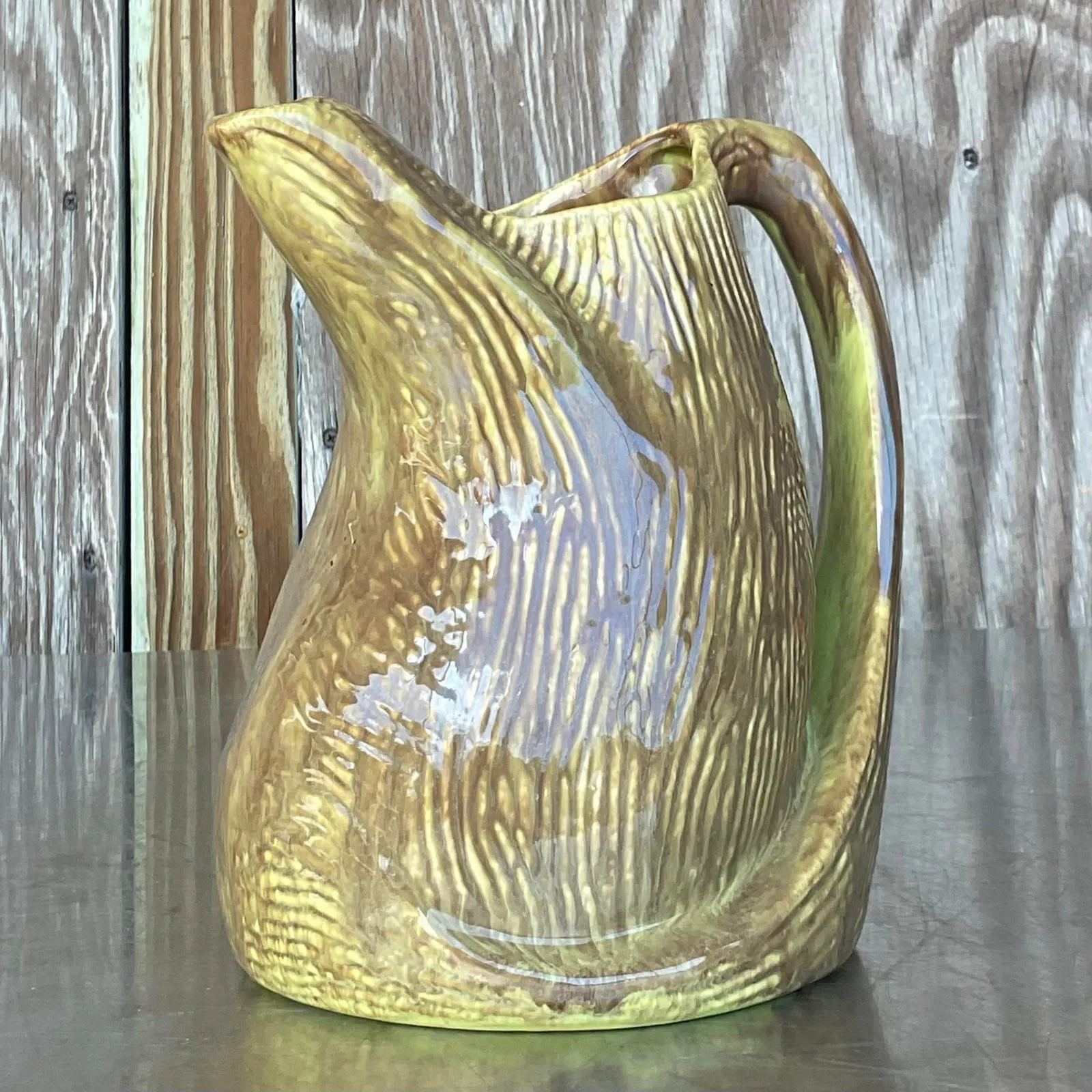 Vintage Boho Signed Glazed Studio Pottery Pitcher — additional photo 4