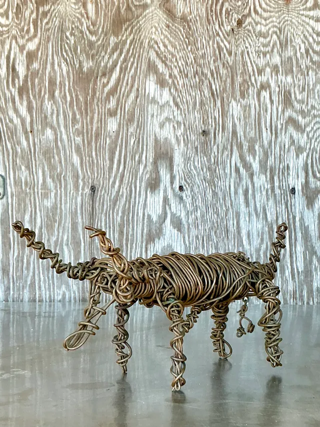 Vintage Boho Coiled Wire Sculpture Of Bull — additional photo 7