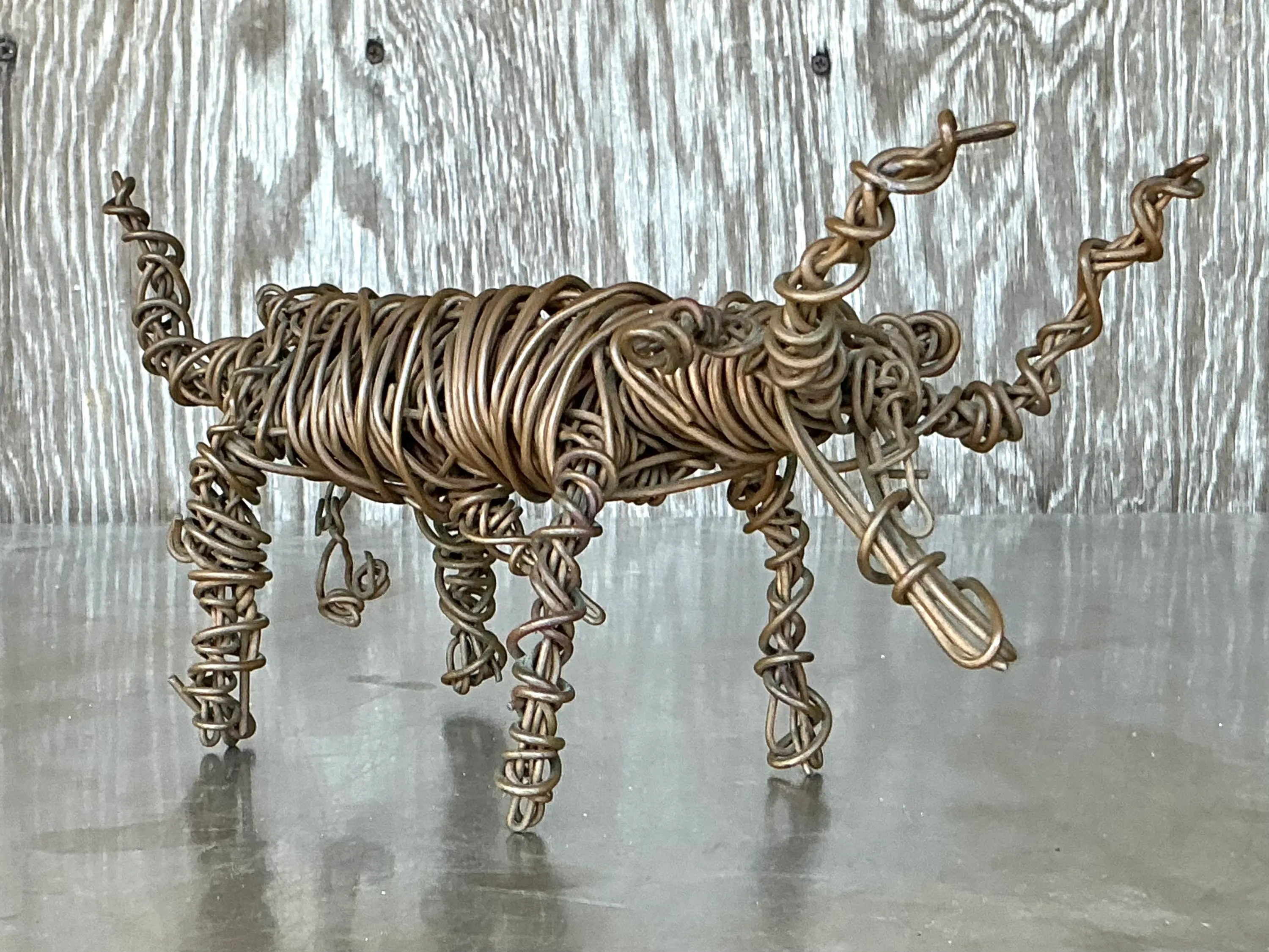 Vintage Boho Coiled Wire Sculpture Of Bull  — additional photo 3