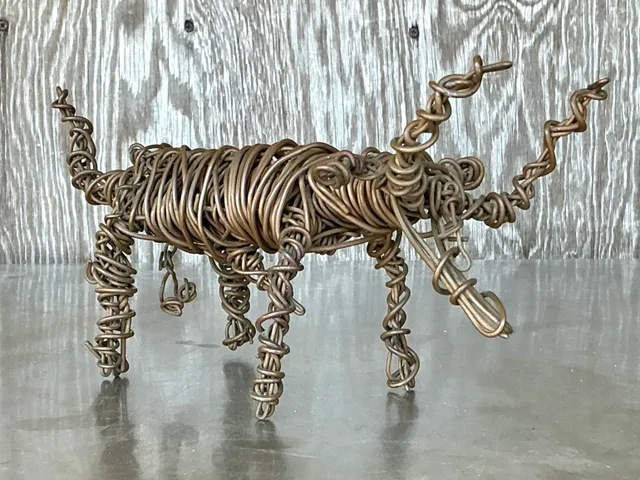 Vintage Boho Coiled Wire Sculpture Of Bull — additional photo 3