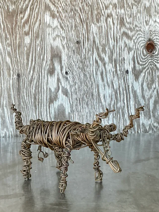 Vintage Boho Coiled Wire Sculpture Of Bull — additional photo 4