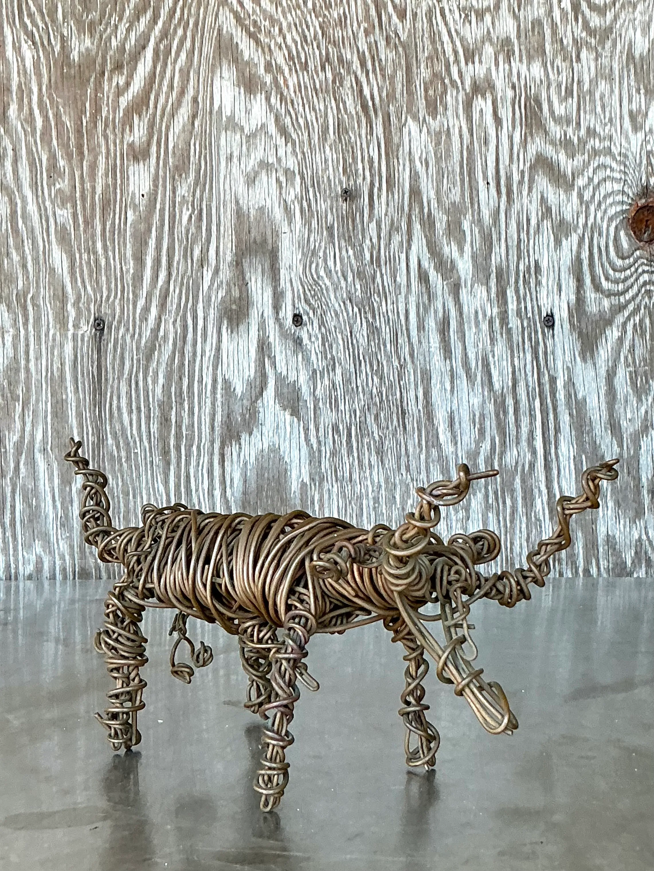 Vintage Boho Coiled Wire Sculpture Of Bull  — additional photo 5