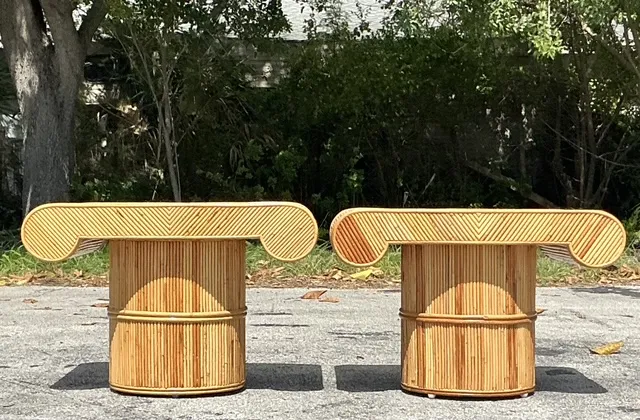 Vintage Coastal Pencil Reed Column Side Tables - A Pair — additional photo 1