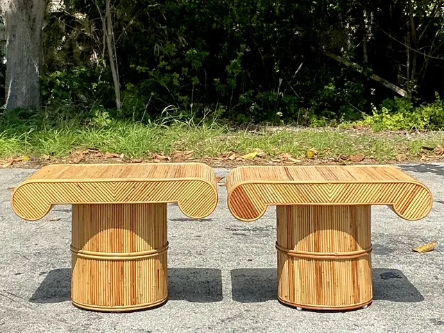 Vintage Coastal Pencil Reed Column Side Tables - A Pair — additional photo 2